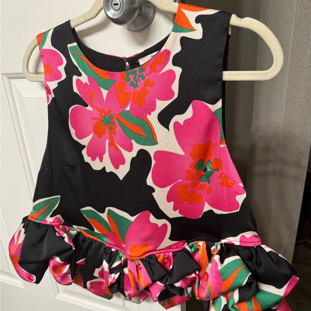 Sleeveless Floral Crop Blouse Ruffle